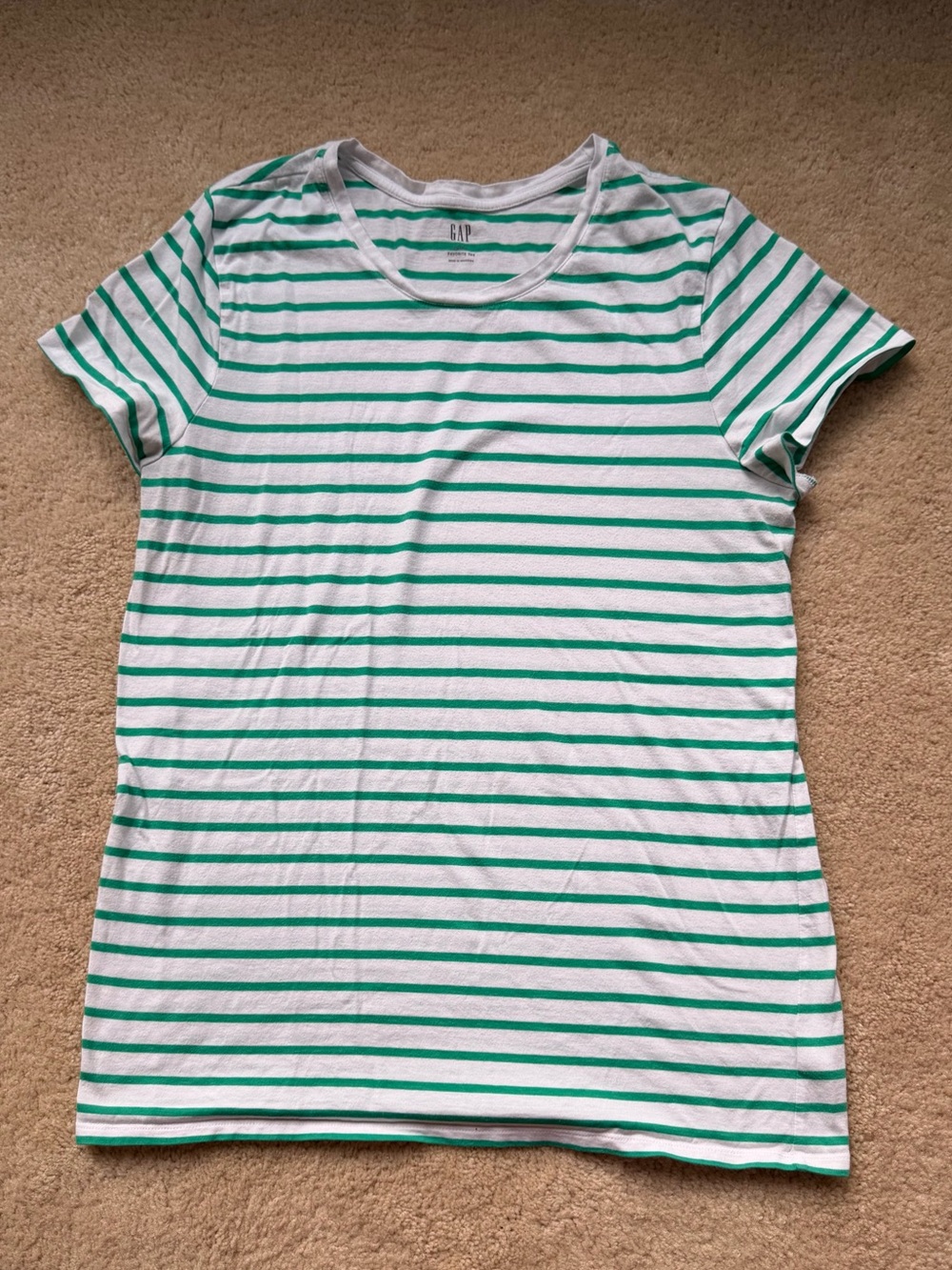 GAP White w/ Green Stripes Short Sleeve Favorite T-Shirt - XL Tall - EUC